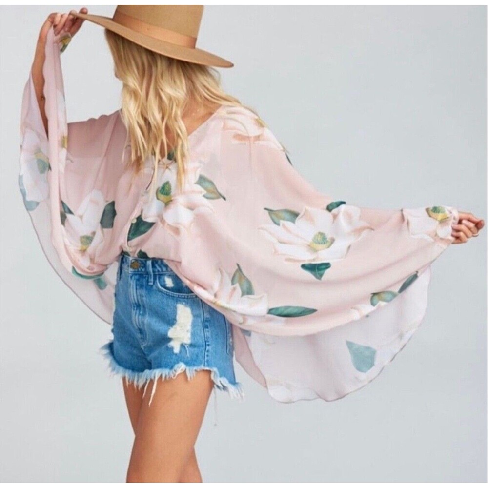 Show Me Your MuMu Women’s Butterfly Tunic Blouse Sz S Magnolia Blush Floral Pink